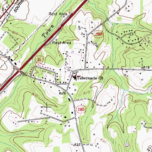 Topographic Map of Tabernacle Church, NC