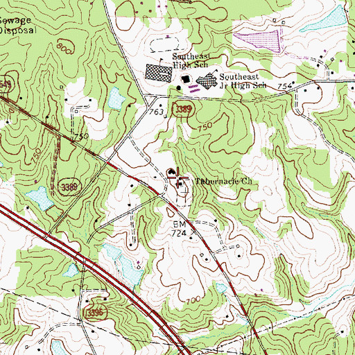 Topographic Map of Tabernacle Church, NC