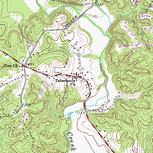 Topographic Map of Tabernacle Church, NC