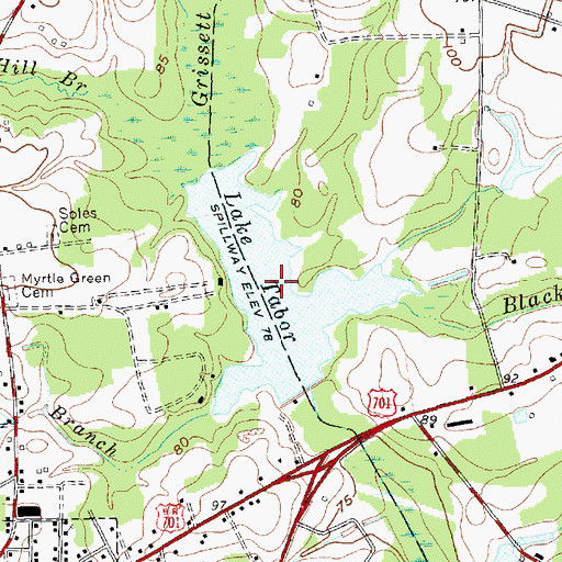 Topographic Map of Lake Tabor, NC