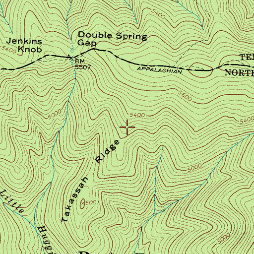 Topographic Map of Takassah Ridge, NC