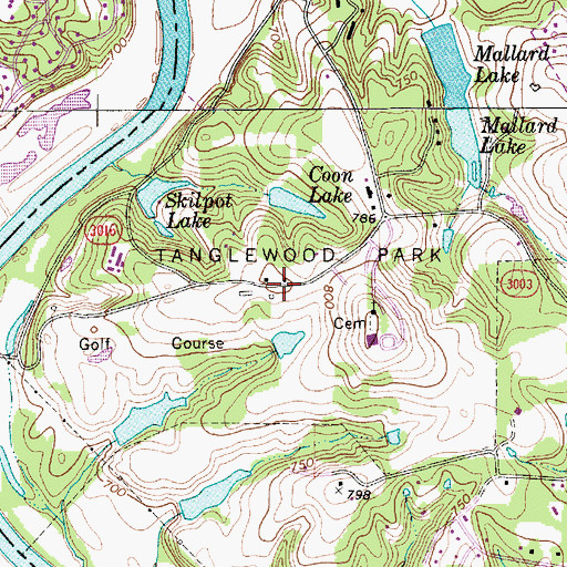 Topographic Map of Tanglewood Park, NC