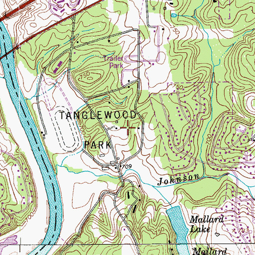 Topographic Map of Tanglewood Park, NC