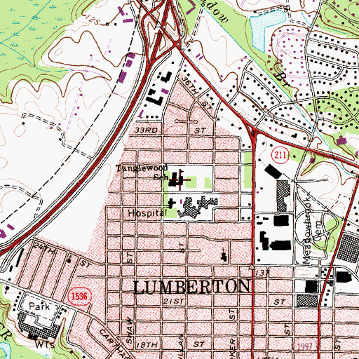 Topographic Map of Tanglewood School, NC