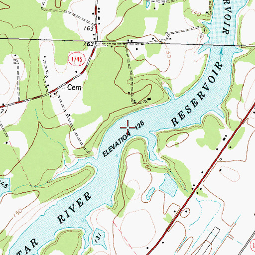 Topographic Map of Tar River Reservoir, NC