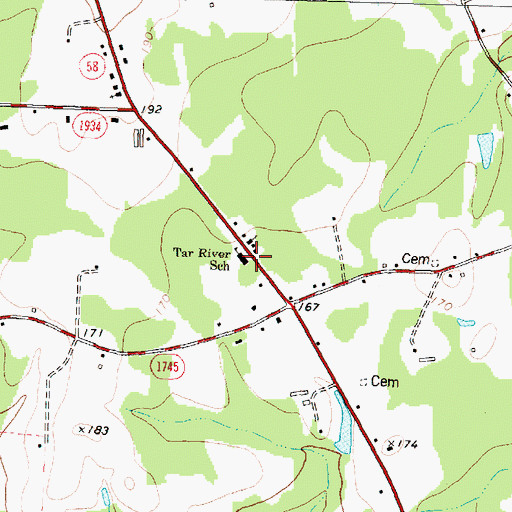 Topographic Map of Tar River School, NC