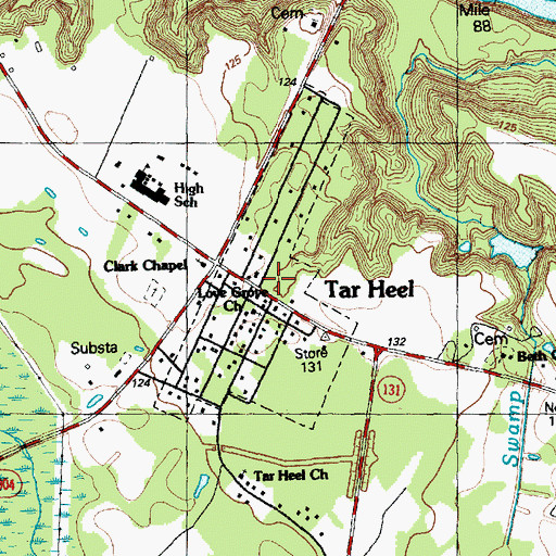 Topographic Map of Tar Heel, NC