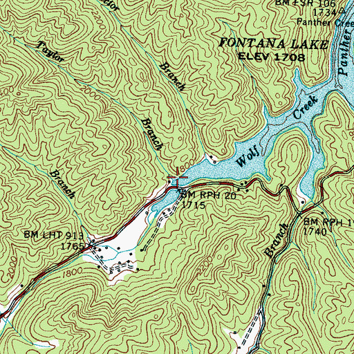 Topographic Map of Taylor Branch, NC