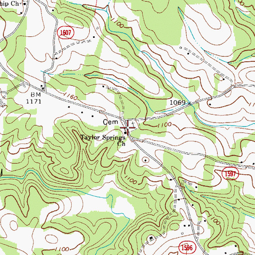 Topographic Map of Taylor Springs Baptist Church, NC