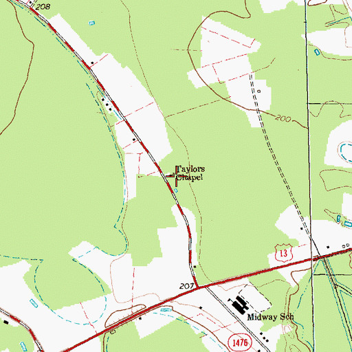 Topographic Map of Taylors Chapel, NC