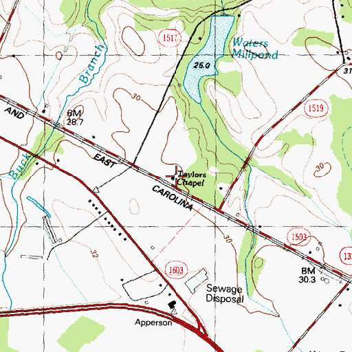 Topographic Map of Taylors Chapel, NC