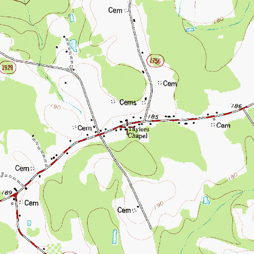 Topographic Map of Taylors Chapel, NC