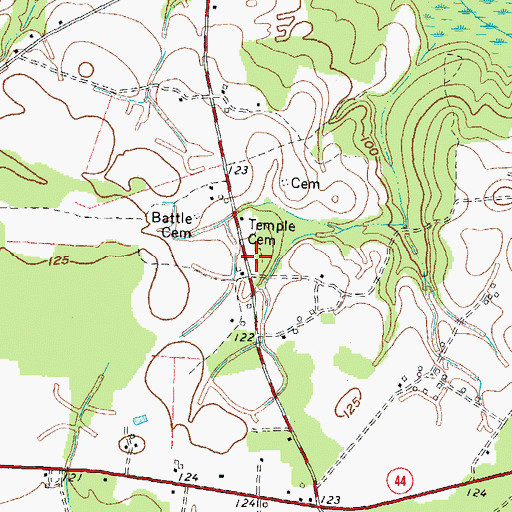 Topographic Map of Temple Cemetery, NC