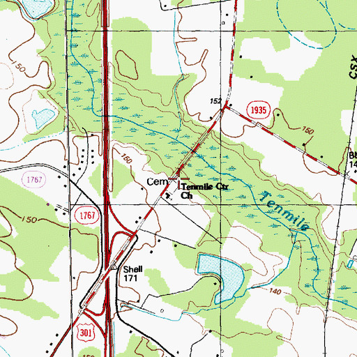 Topographic Map of Tenmile Center Church, NC