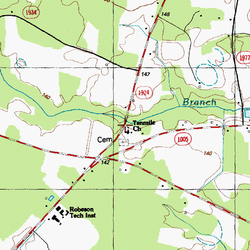 Topographic Map of Tenmile Church, NC