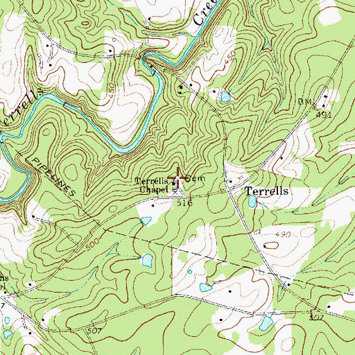 Topographic Map of Terrells Chapel, NC