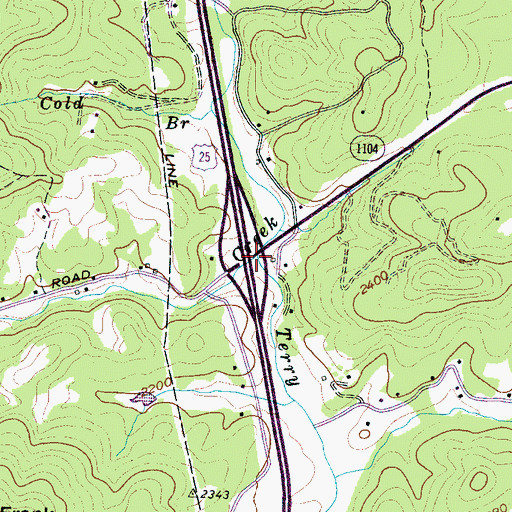 Topographic Map of Terry Creek, NC
