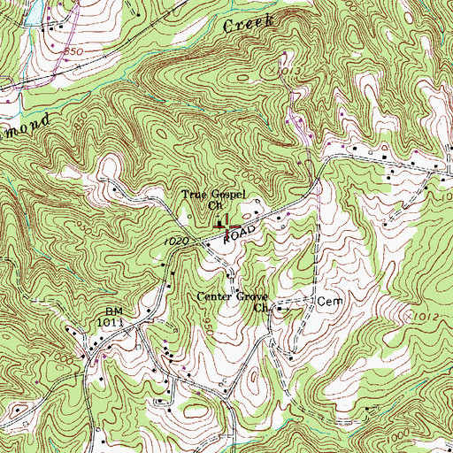 Topographic Map of True Gospel Church, NC