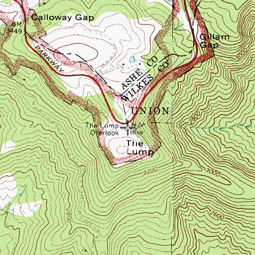 Topographic Map of The Lump Overlook, NC