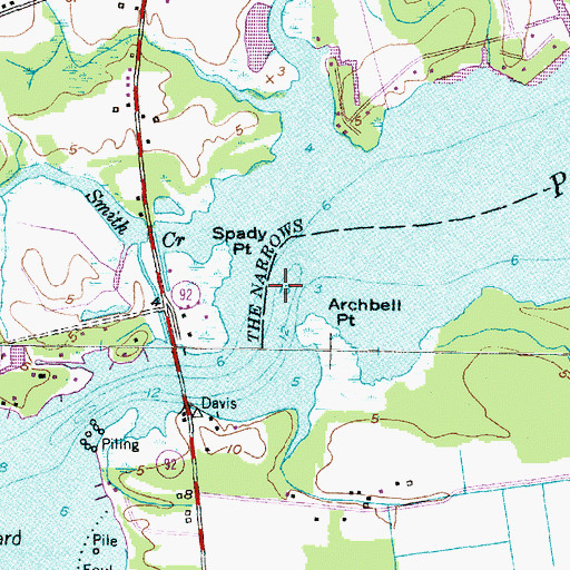 Topographic Map of The Narrows, NC