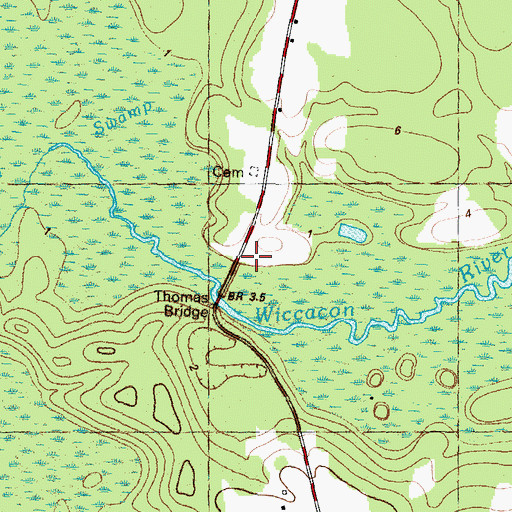 Topographic Map of Thomas Bridge, NC