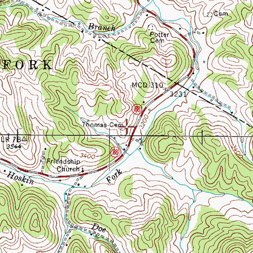 Topographic Map of Thomas Cemetery, NC