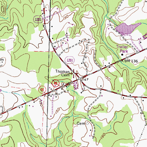 Topographic Map of Thomas Cemetery, NC