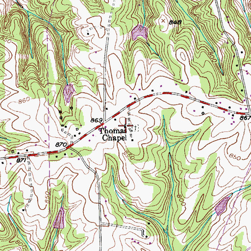 Topographic Map of Thomas Chapel, NC