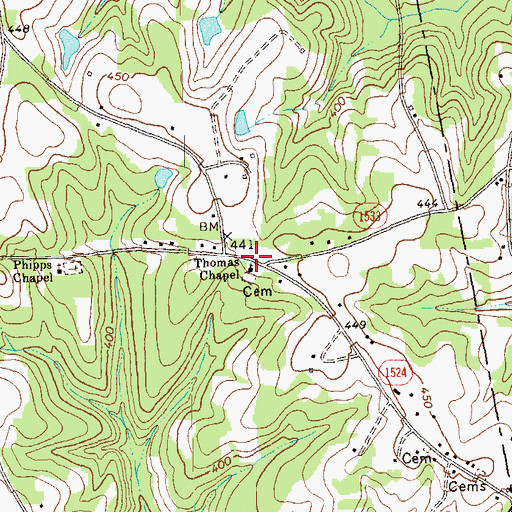 Topographic Map of Thomas Chapel, NC