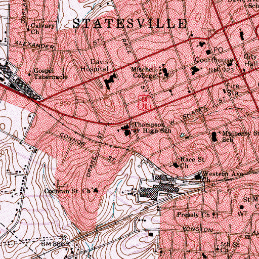 Topographic Map of Thompson Junior High School, NC