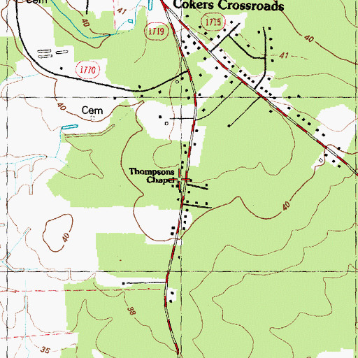 Topographic Map of Thompsons Chapel, NC