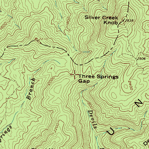 Topographic Map of Three Springs Gap, NC