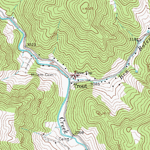 Topographic Map of Three Top Church, NC