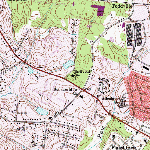 Topographic Map of Thrift Road Church, NC