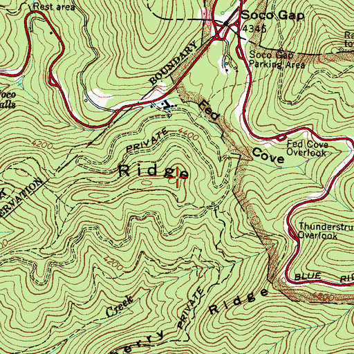 Topographic Map of Thunderstruck Ridge, NC