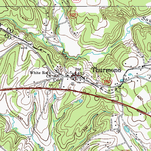 Topographic Map of Thurmond, NC
