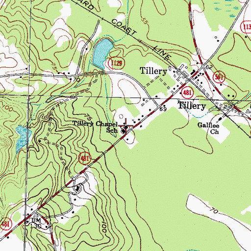 Topographic Map of Tillery Chapel School, NC