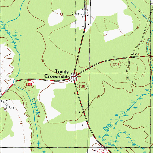 Topographic Map of Todds Crossroads, NC