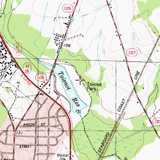 Topographic Map of Toisnot Park, NC