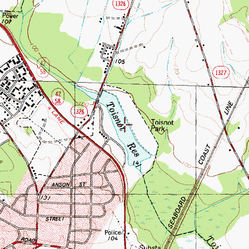 Topographic Map of Toisnot Reservoir, NC