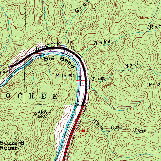 Topographic Map of Tom Hall Branch, NC
