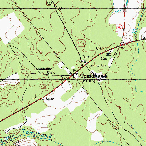 Topographic Map of Tomahawk, NC