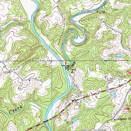 Topographic Map of Toms Creek, NC