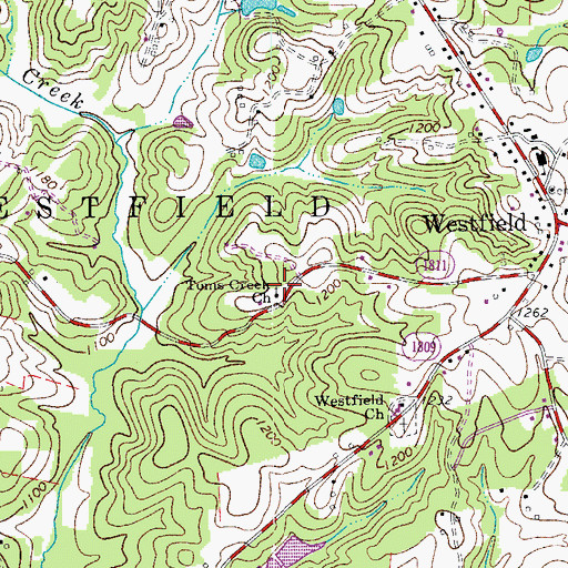 Topographic Map of Toms Creek Church, NC