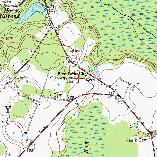 Topographic Map of Townsend Cemetery, NC