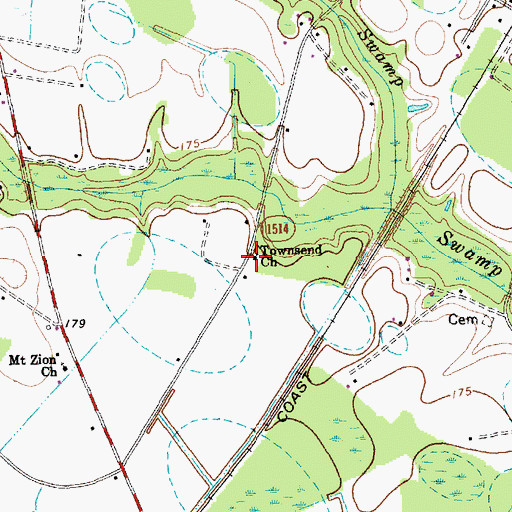 Topographic Map of Townsend Church, NC