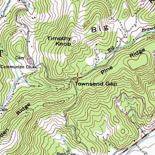 Topographic Map of Townsend Gap, NC