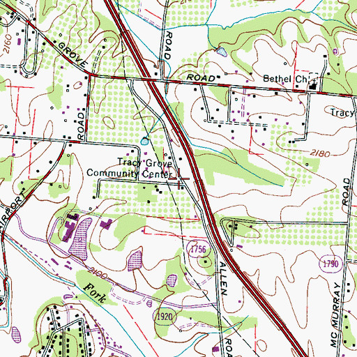 Topographic Map of Tracy Grove Community Center, NC