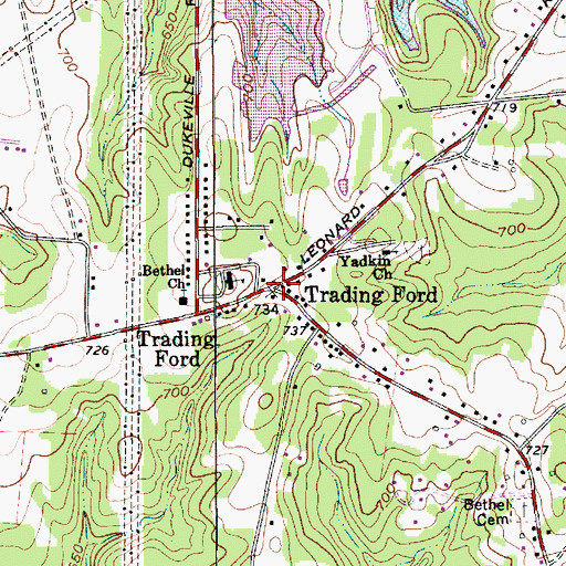 Topographic Map of Trading Ford, NC