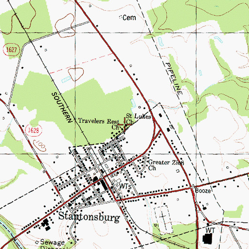 Topographic Map of Travelers Rest Church, NC